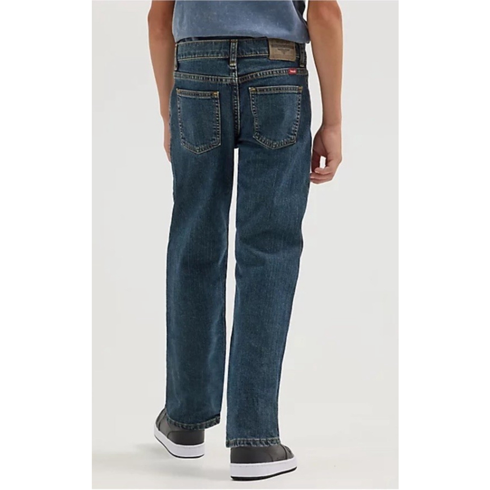 Boy's Wrangler Classic Straight Denim Blue Jeans size 14 husky Whiskered Stretch